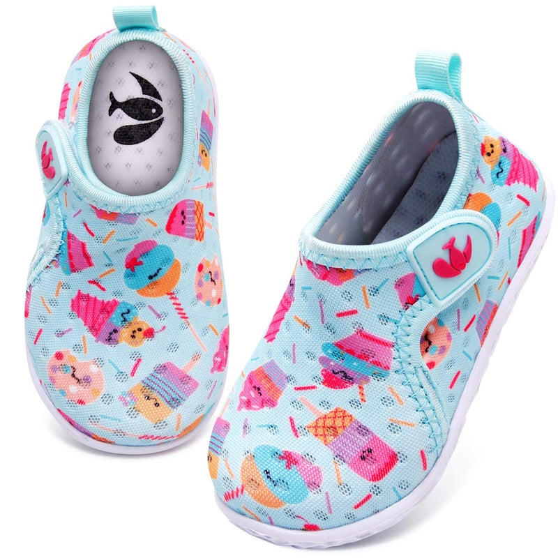 FEETCITY Kids Water Shoes Aqua S0ck Swim Shoes Beach Sports Quick Dry Barefoot for Baby Boys and Girls Ice Cream 18-24 Months Infant - Image 1